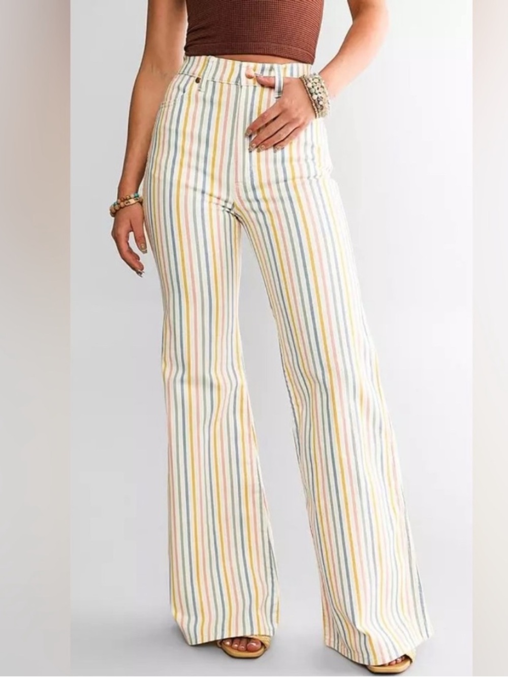 Wrangler Women's Wanderer High Rise Flare Stripe Flare Jeans Pastel